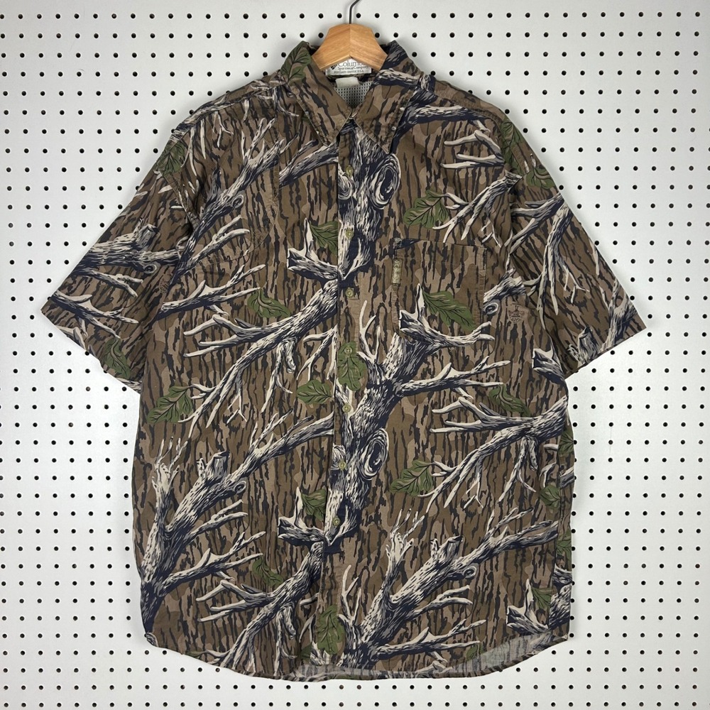 Columbia Mossy Oak Camo Short Sleeve Button Up Shirt Mens XL Camouflage Shooting